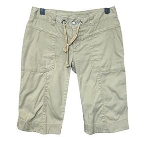 The North Face Womens Khaki Cargo Capri Shorts Size 2 Drawstring Waist Utility